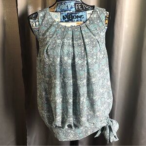 Max Edition Floral Puff Flower Tie Waist Sleeveless Tank Top Blouse